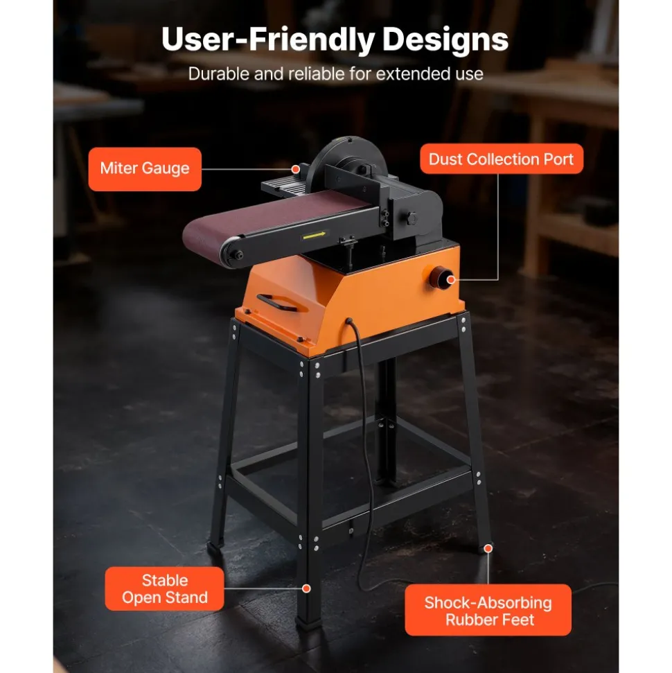 VEVOR Professional Belt Sander with Stand, 9" Disc & 6" x 48" Belt Sander Combo, 800W Sanding Machine with 0 - 45° Adjustable Worktable for Woodworking, Furniture Refinishing, Knife Sharpening