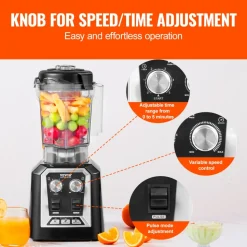 VEVOR Professional Blender, Commercial Countertop Blenders, 68 oz Plastic Jar Blender Combo, Stainless Steel 3 Functions Blender, for Frozen Drinks, Shakes, Smoothies, Peree, and Crush Ice, Black