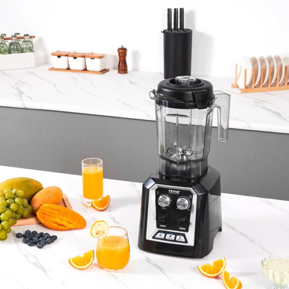 VEVOR Professional Blender, Commercial Countertop Blenders, 68 oz Plastic Jar Blender Combo, Stainless Steel 3 Functions Blender, for Frozen Drinks, Shakes, Smoothies, Peree, and Crush Ice, Black