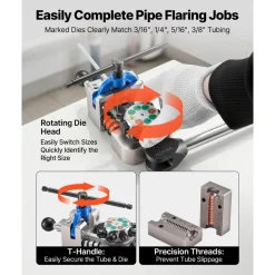 VEVOR Professional Brake Line Flaring Tool, 45 Degree Double Flare Bubble Flare Tool Kit for 3/16