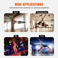 VEVOR Professional Dancing Pole, Spinning Static Dancing Pole Kit, Portable Removable Pole, 45mm Heavy-Duty Stainless Steel Pole, Height Adjustable Fitness Pole, for Exercise Home Club Gym, Silver