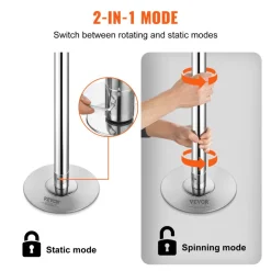 VEVOR Professional Dancing Pole, Spinning Static Dancing Pole Kit, Portable Removable Pole, 45mm Heavy-Duty Stainless Steel Pole, Height Adjustable Fitness Pole, for Exercise Home Club Gym, Silver