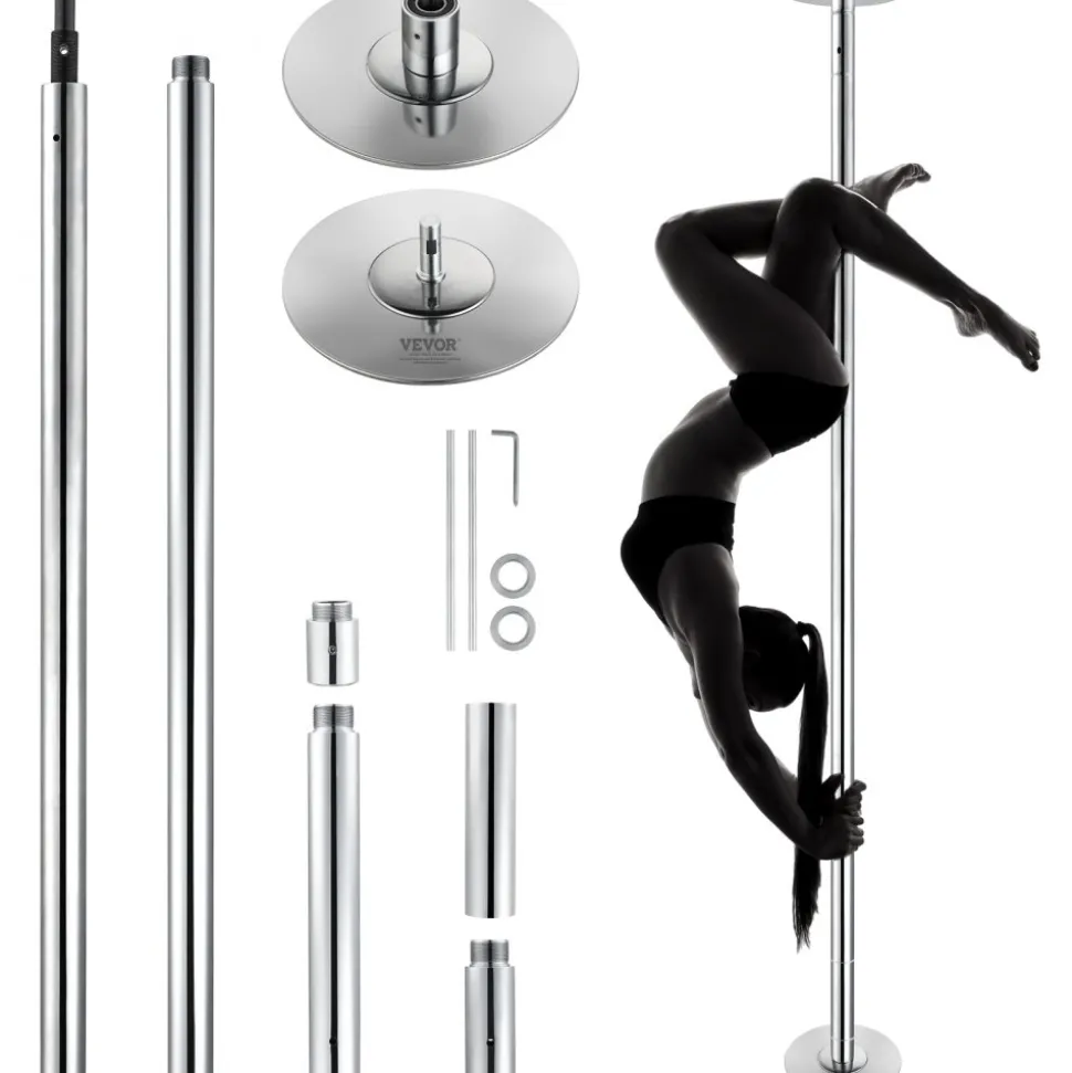VEVOR Professional Dancing Pole, Spinning Static Dancing Pole Kit, Portable Removable Pole, 45mm Heavy-Duty Stainless Steel Pole, Height Adjustable Fitness Pole, for Exercise Home Club Gym, Silver