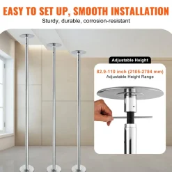 VEVOR Professional Dancing Pole, Spinning Static Dancing Pole Kit, Portable Removable Pole, 45mm Heavy-Duty Stainless Steel Pole, Height Adjustable Fitness Pole, for Exercise Home Club Gym, Silver