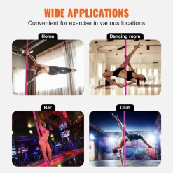 VEVOR Professional Dancing Pole, Spinning Static Dancing Pole Kit, Portable Removable Pole, 40mm Heavy-Duty Stainless Steel Pole, Height Adjustable Fitness Pole, for Exercise Home Club Gym, Pink