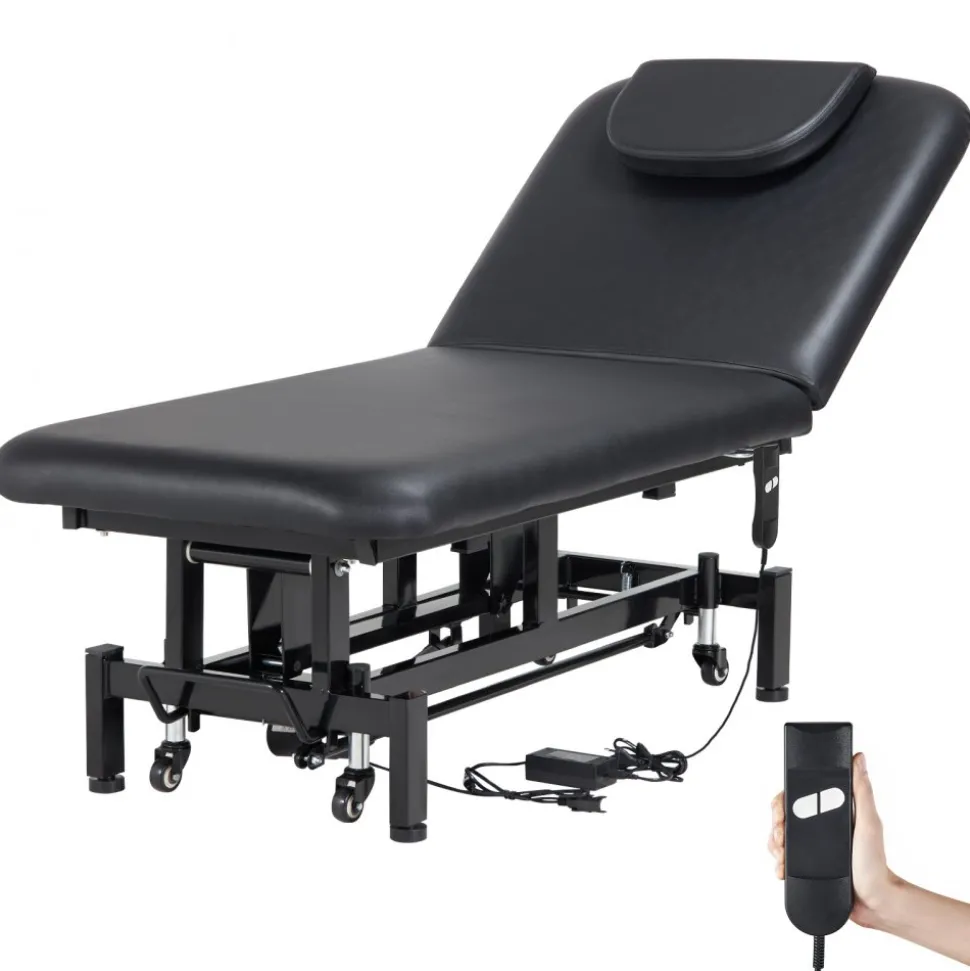 VEVOR Professional Electric Lift Massage Table, 0-45° Adjustable Backrest Medical Table Beauty Bed, Height Adjustable Tattoo Spa Table on Wheels, Electric Massage Table with Headrest, 550LBS