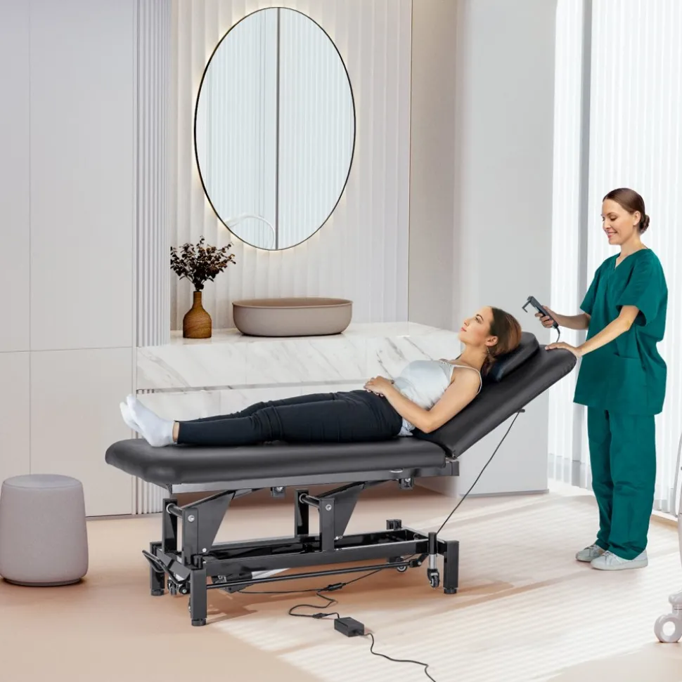 VEVOR Professional Electric Lift Massage Table, 0-45° Adjustable Backrest Medical Table Beauty Bed, Height Adjustable Tattoo Spa Table on Wheels, Electric Massage Table with Headrest, 550LBS