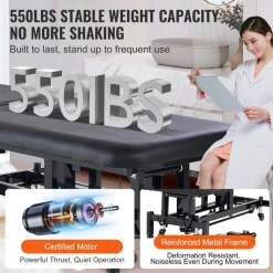 VEVOR Professional Electric Lift Massage Table, 0-45° Adjustable Backrest Medical Table Beauty Bed, Height Adjustable Tattoo Spa Table on Wheels, Electric Massage Table with Headrest, 550LBS