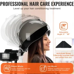 VEVOR Professional Hair Steamer for Deep Conditioning, 11.81-inch Hooded Ionic Hair Steamer with 2 Modes, Height-Adjustable Standing Hair Steamer with Timer, 5 Wheels (2 Lockable) for Salon Home Spa