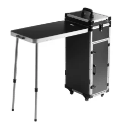 VEVOR Professional Makeup Train Case Aluminum Cosmetic Case, Workbench With Supporting Legs, Rolling Makeup Case Extra Large Trolley Makeup Travel Organizer, with 360° Swivel Wheels, Black
