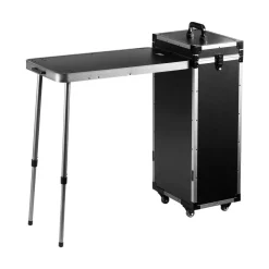 VEVOR Professional Makeup Train Case Aluminum Cosmetic Case, Workbench With Supporting Legs, Rolling Makeup Case Extra Large Trolley Makeup Travel Organizer, with 360° Swivel Wheels, Black