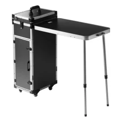 VEVOR Professional Makeup Train Case Aluminum Cosmetic Case, Workbench With Supporting Legs, Rolling Makeup Case Extra Large Trolley Makeup Travel Organizer, with 360° Swivel Wheels, Black