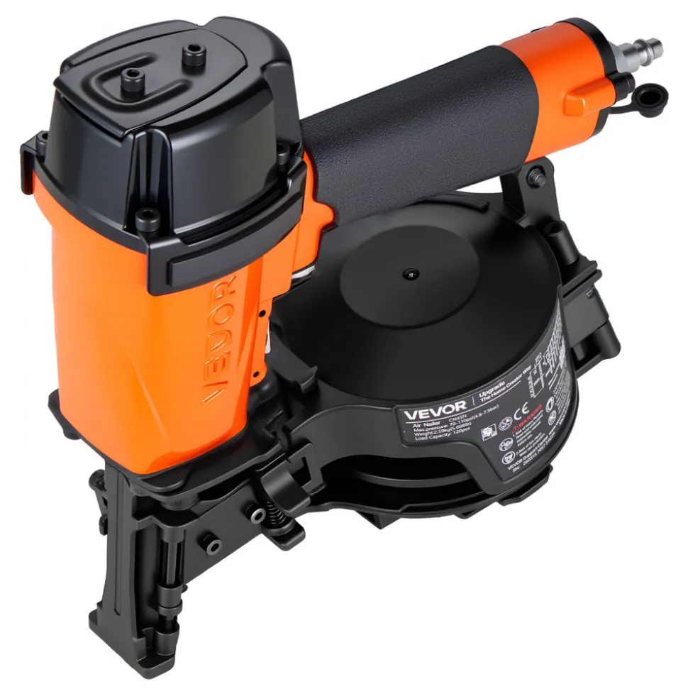VEVOR Professional Roofing Nailer CN45N, 3/4" to 1-3/4" 15 Degree Air Roofing Nail Gun, 4–5 Nails/S Ultra-Fast Nailing, 70-110 PSI Pneumatic Coil Nailer for Asphalt Shingles, Roof Sheathing