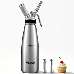VEVOR Professional 304 Stainless Steel Whipped Cream Dispenser 1000ml, Leak-Free Whipped Cream Maker, Whip Cream Canister with 3 Decorating Nozzles & Cleaning Brush, N₂O Chargers (Not Included)