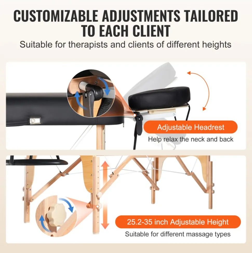 VEVOR Professional Wide Massage Table 30" W, Heavy Duty Folding Massage Table, 8-Level Height Adjustable Facial Salon Tattoo Bed, Portable Spa Table with Headrest, Hand Pallet & Carrying Bag, 750LBS