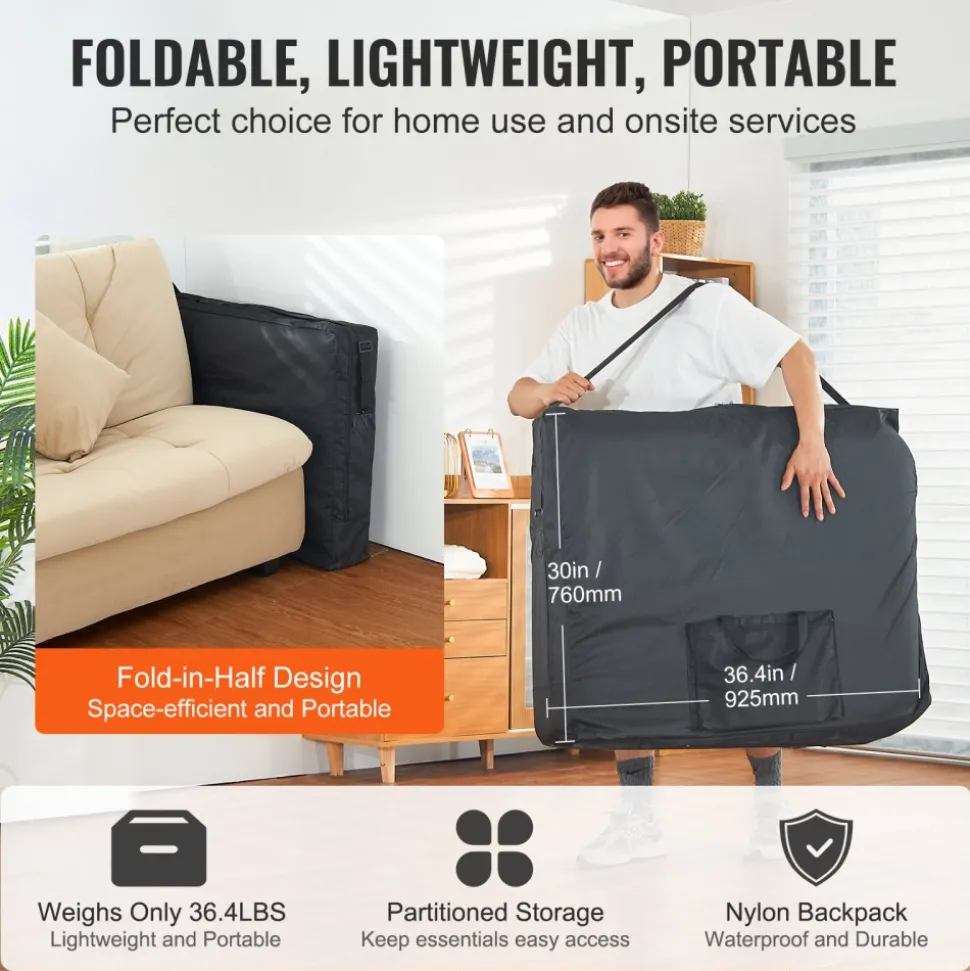 VEVOR Professional Wide Massage Table 30" W, Heavy Duty Folding Massage Table, 8-Level Height Adjustable Facial Salon Tattoo Bed, Portable Spa Table with Headrest, Hand Pallet & Carrying Bag, 750LBS