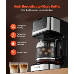 VEVOR Programmable Coffee Maker, 12 Cup Programmable Drip Coffee Makers with Touch Screen, 4-Hour Keep Warm Coffee Makers Drips, 2 Brew Strengths Drip Coffee Machine for Home, 24-Hour Programmable