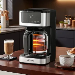 VEVOR Programmable Coffee Maker, 12 Cup Programmable Drip Coffee Makers with Touch Screen, 4-Hour Keep Warm Coffee Makers Drips, 2 Brew Strengths Drip Coffee Machine for Home, 24-Hour Programmable