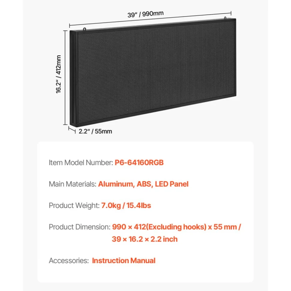 VEVOR Programmable LED Sign, P10 Full Color Flexible Digital Scrolling Panel, DIY Custom Text Pattern GIF Display Board, Bluetooth APP Control Message Shop Sign for Store Business Advertising, 40x8 in
