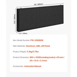 VEVOR Programmable LED Sign, P10 Full Color Flexible Digital Scrolling Panel, DIY Custom Text Pattern GIF Display Board, Bluetooth APP Control Message Shop Sign for Store Business Advertising, 40x14 in