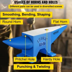 VEVOR Pro Horn Anvil , 30KG/66.1LBS Weight Steel Anvil Blacksmith Blacksmith Anvil, Portable Rugged Cast Iron Anvil Blacksmith Anvil Stable Workbench Blacksmith Forge Anvil Tool