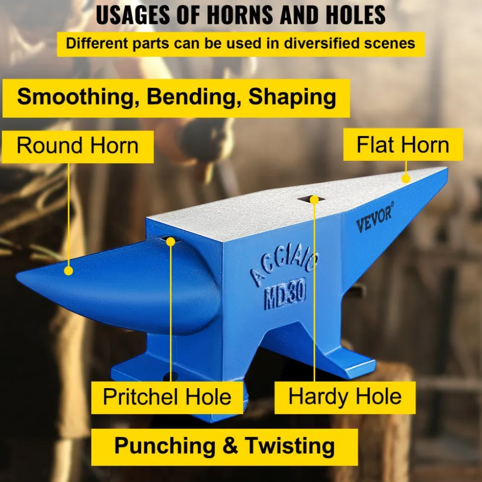 VEVOR Pro Horn Anvil , 30KG/66.1LBS Weight Steel Anvil Blacksmith Blacksmith Anvil, Portable Rugged Cast Iron Anvil Blacksmith Anvil Stable Workbench Blacksmith Forge Anvil Tool