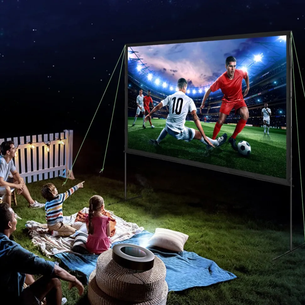 VEVOR Projector Screen with Stand, 120 inch 16:9 4K 1080 HD Outdoor Movie Screen with Stand, Wrinkle-Free Projection Screen with Bar Feet and Carry Bag, for Home Theater Cinema Backyard Movie Night