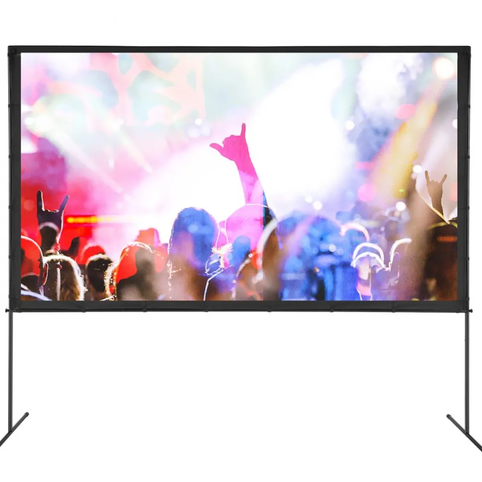 VEVOR Projector Screen with Stand, 120 inch 16:9 4K 1080 HD Outdoor Movie Screen with Stand, Wrinkle-Free Projection Screen with Bar Feet and Carry Bag, for Home Theater Cinema Backyard Movie Night