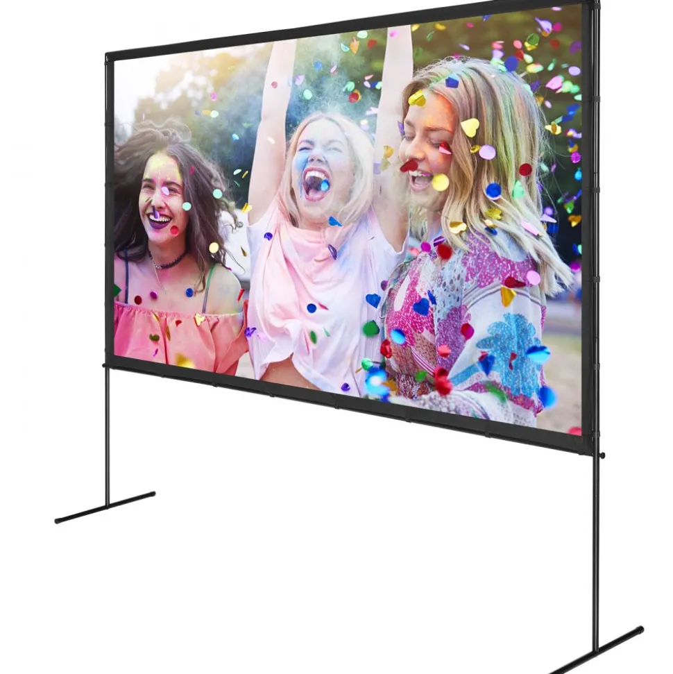 VEVOR Projector Screen with Stand, 120 inch 16:9 4K 1080 HD Outdoor Movie Screen with Stand, Wrinkle-Free Projection Screen with Bar Feet and Carry Bag, for Home Theater Cinema Backyard Movie Night