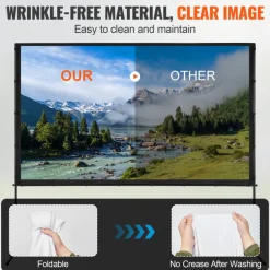 VEVOR Projector Screen with Stand, 100 inch 16:9 4K 1080 HD Outdoor Movie Screen with Stand, Wrinkle-Free Projection Screen with Bar Feet and Carry Bag, for Home Theater Cinema Backyard Movie Night