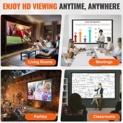 VEVOR Projector Screen with Stand, 100 inch 16:9 4K 1080 HD Outdoor Movie Screen with Stand, Wrinkle-Free Projection Screen with Bar Feet and Carry Bag, for Home Theater Cinema Backyard Movie Night