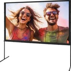 VEVOR Projector Screen with Stand, 100 inch 16:9 4K 1080 HD Outdoor Movie Screen with Stand, Wrinkle-Free Projection Screen with Bar Feet and Carry Bag, for Home Theater Cinema Backyard Movie Night