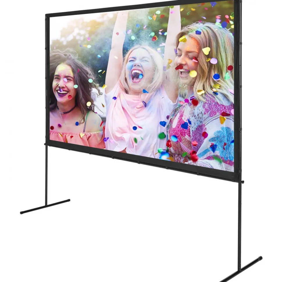 VEVOR Projector Screen with Stand, 100 inch 16:9 4K 1080 HD Outdoor Movie Screen with Stand, Wrinkle-Free Projection Screen with Bar Feet and Carry Bag, for Home Theater Cinema Backyard Movie Night