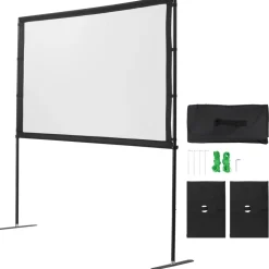 VEVOR Projector Screen with Stand, 80 Inch 160° Wide Angle Indoor Outdoor Projection Screen, 16:9 4K HD Wrinkleless Portable Dual-Stand Screens with Carry Bag, for Movie Home Theater Presentation