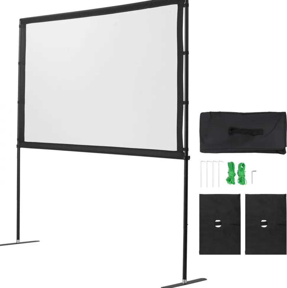 VEVOR Projector Screen with Stand, 80 Inch 160° Wide Angle Indoor Outdoor Projection Screen, 16:9 4K HD Wrinkleless Portable Dual-Stand Screens with Carry Bag, for Movie Home Theater Presentation
