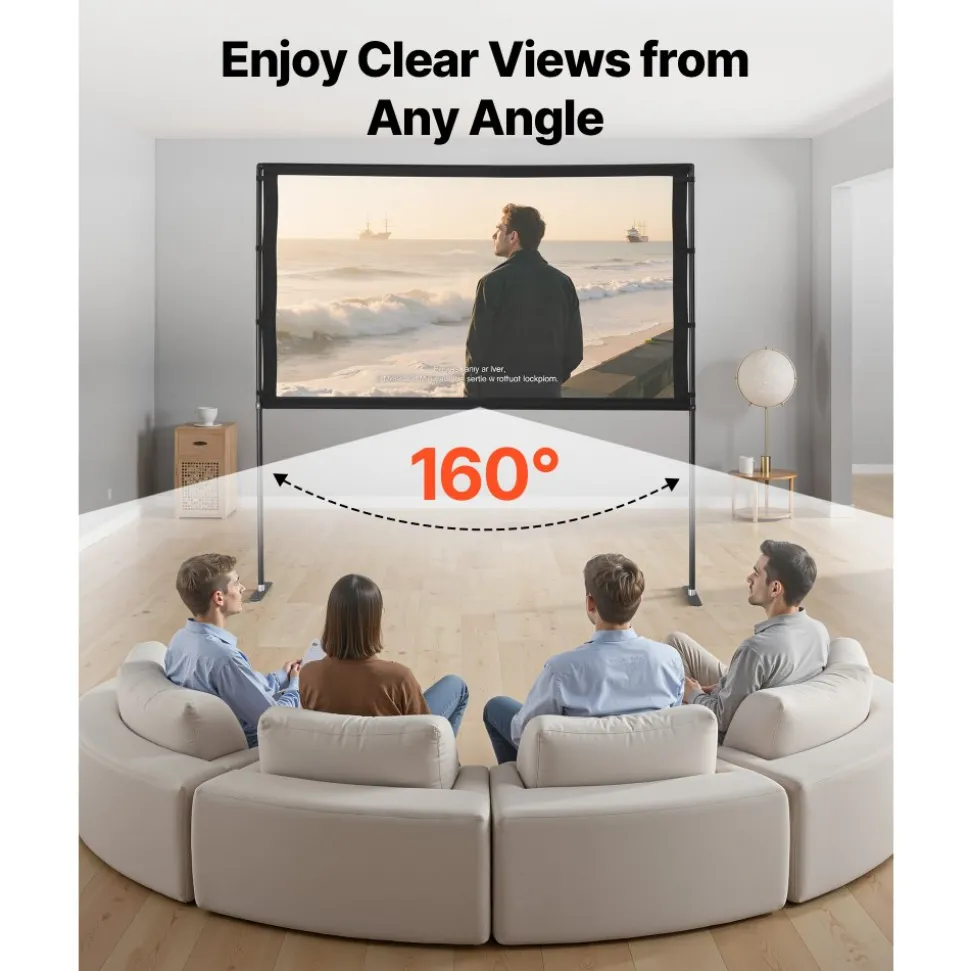 VEVOR Projector Screen with Stand, 80 Inch 160° Wide Angle Indoor Outdoor Projection Screen, 16:9 4K HD Wrinkleless Portable Dual-Stand Screens with Carry Bag, for Movie Home Theater Presentation