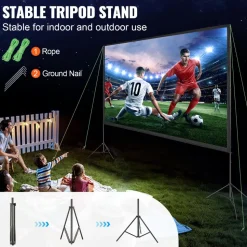 VEVOR Projector Screen with Stand, 150 inch 16:9 4K 1080 HD Outdoor Movie Screen with Stand, Wrinkle-Free Projection Screen with Tripods and Carry Bag, for Home Theater Cinema Backyard Movie Night