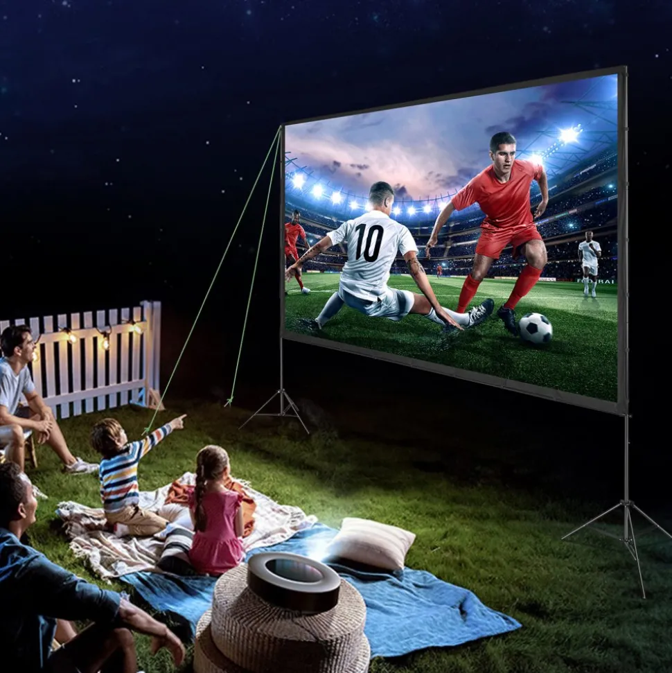 VEVOR Projector Screen with Stand, 150 inch 16:9 4K 1080 HD Outdoor Movie Screen with Stand, Wrinkle-Free Projection Screen with Tripods and Carry Bag, for Home Theater Cinema Backyard Movie Night