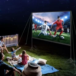 VEVOR Projector Screen with Stand, 120 inch 16:9 4K 1080 HD Outdoor Movie Screen with Stand, Wrinkle-Free Projection Screen with Tripods and Carry Bag, for Home Theater Cinema Backyard Movie Night