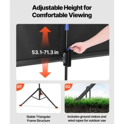 VEVOR Projector Screen with Stand, 60 Inch 160° Wide Angle Indoor Outdoor Projection Screen, 16:9 4K HD Wrinkleless Portable Tripod Screens with Carry Bag, for Movie Home Theater Office Presentation