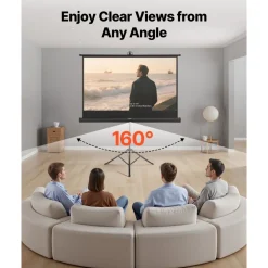 VEVOR Projector Screen with Stand, 60 Inch 160° Wide Angle Indoor Outdoor Projection Screen, 16:9 4K HD Wrinkleless Portable Tripod Screens with Carry Bag, for Movie Home Theater Office Presentation