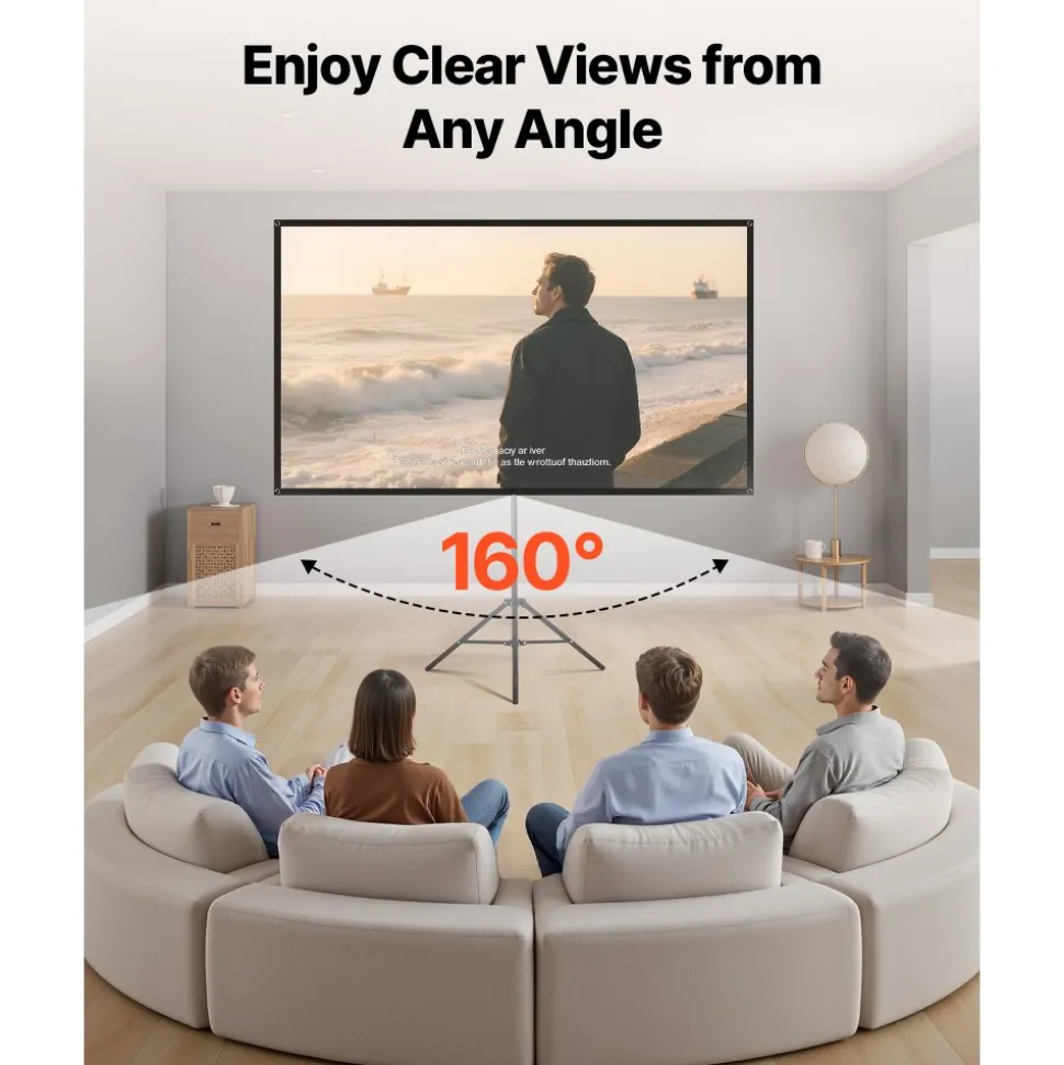VEVOR Projector Screen with Stand, 100 Inch 160° Wide Angle Indoor Outdoor Projection Screen, 16:9 4K HD Wrinkleless Portable Dual-Tripod Screens with Carry Bag, for Movie Home Theater Presentation