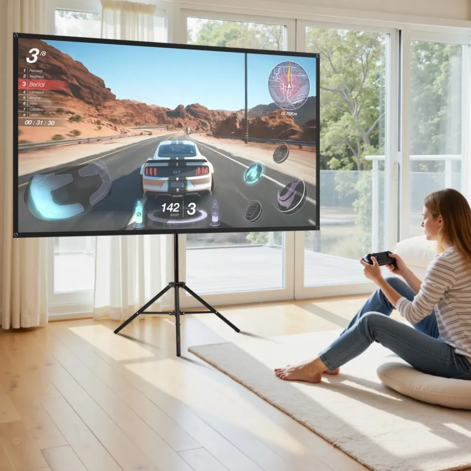 VEVOR Projector Screen with Stand, 100 Inch 160° Wide Angle Indoor Outdoor Projection Screen, 16:9 4K HD Wrinkleless Portable Dual-Tripod Screens with Carry Bag, for Movie Home Theater Presentation