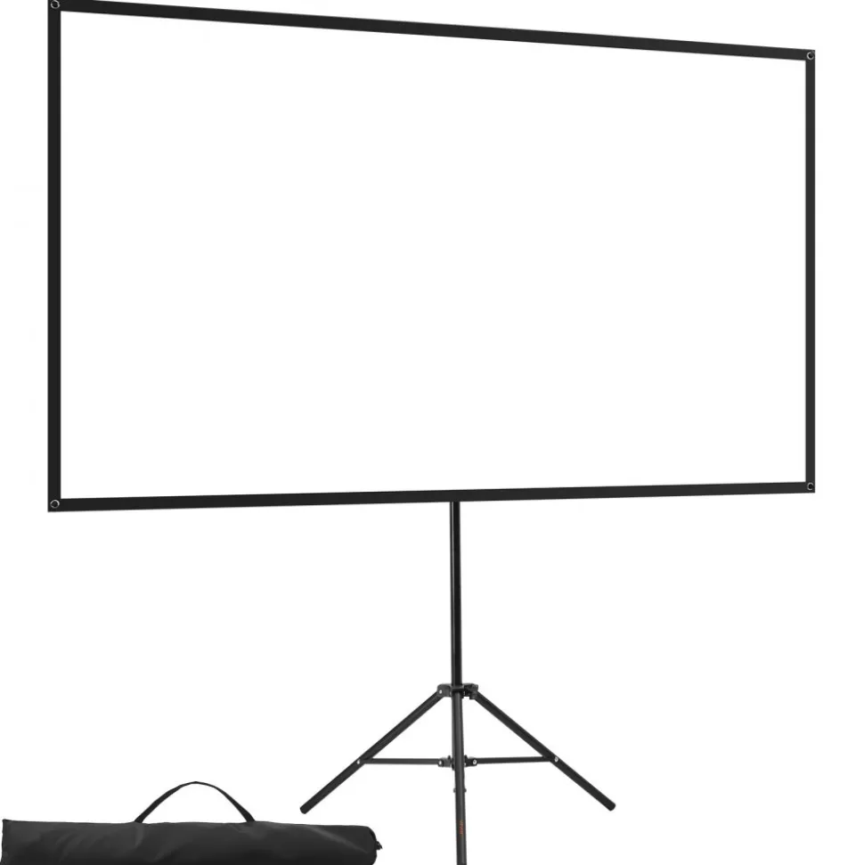 VEVOR Projector Screen with Stand, 100 Inch 160° Wide Angle Indoor Outdoor Projection Screen, 16:9 4K HD Wrinkleless Portable Dual-Tripod Screens with Carry Bag, for Movie Home Theater Presentation