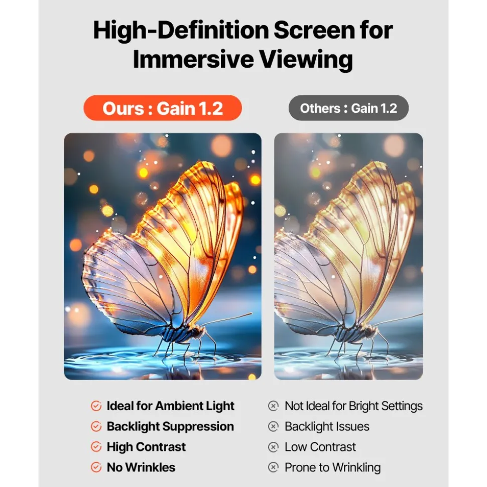 VEVOR Projector Screen with Stand, 100 Inch 160° Wide Angle Indoor Outdoor Projection Screen, 16:9 4K HD Wrinkleless Portable Dual-Tripod Screens with Carry Bag, for Movie Home Theater Presentation