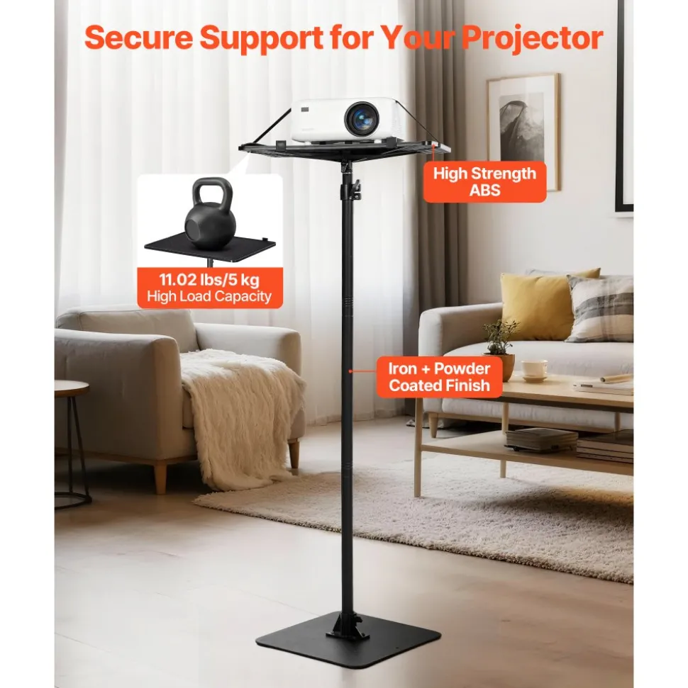 VEVOR Projector Stand, Projector Floor Stand with Adjustable Height 30.3 to 63.4 inch, 360° Horizontal Rotation Projectors Cart for Meetings, Outdoor Movies, Video Stand, Gimbal Mount or Tray Support