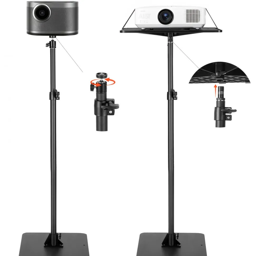 VEVOR Projector Stand, Projector Floor Stand with Adjustable Height 30.3 to 63.4 inch, 360° Horizontal Rotation Projectors Cart for Meetings, Outdoor Movies, Video Stand, Gimbal Mount or Tray Support