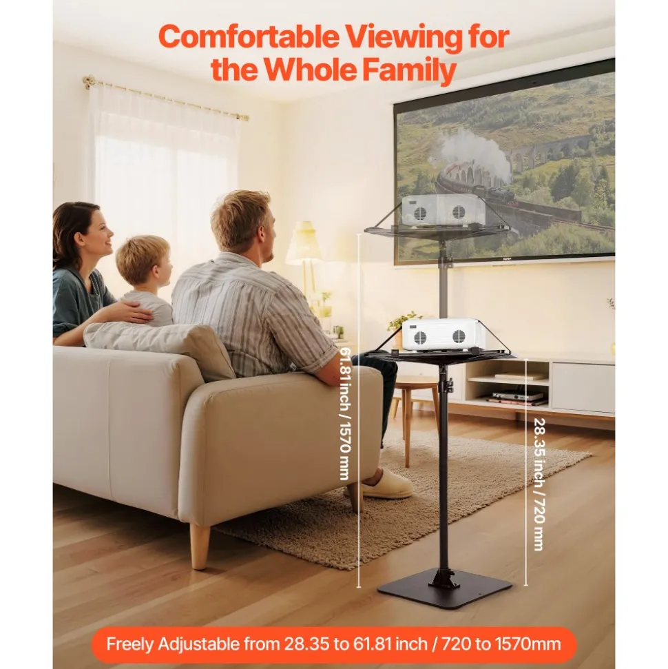 VEVOR Projector Stand, Projector Floor Stand with Adjustable Height 30.3 to 63.4 inch, 360° Horizontal Rotation Projectors Cart for Meetings, Outdoor Movies, Video Stand, Gimbal Mount or Tray Support