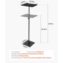VEVOR Projector Stand, Projector Floor Stand with Adjustable Height 30.3 to 63.4 inch, 360° Horizontal Rotation Projectors Cart for Meetings, Outdoor Movies, Video Stand, Gimbal Mount or Tray Support