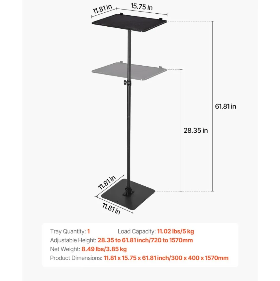 VEVOR Projector Stand, Projector Floor Stand with Adjustable Height 30.3 to 63.4 inch, 360° Horizontal Rotation Projectors Cart for Meetings, Outdoor Movies, Video Stand, Gimbal Mount or Tray Support